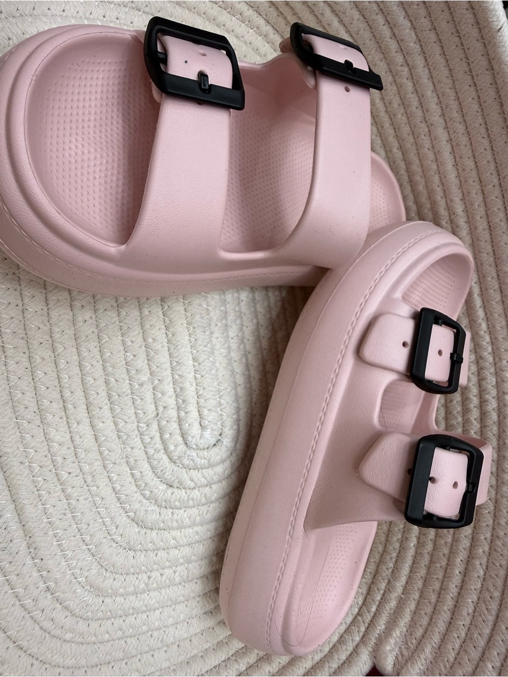 Blush Pink Double Buckle Slide Sandals